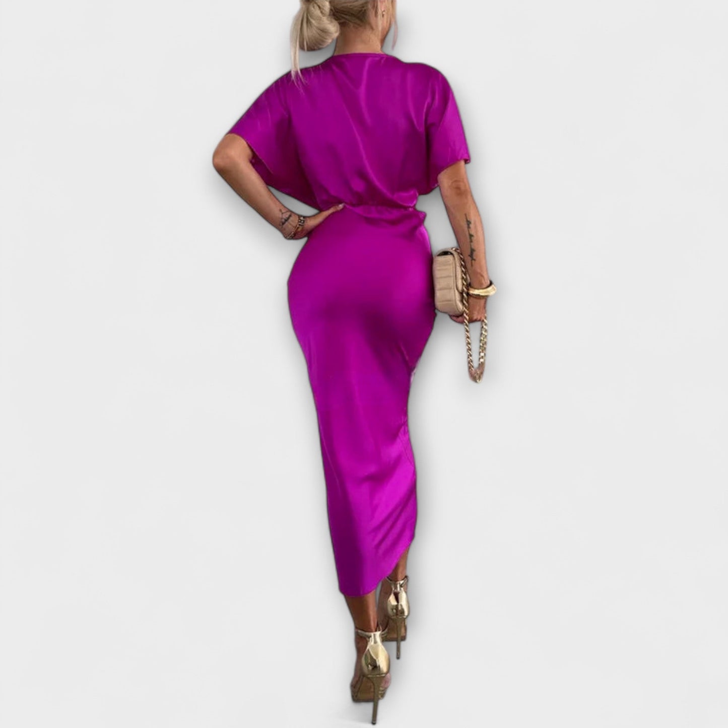 Sable Satin V-Neck Cross Knot Maxi Dress for Events