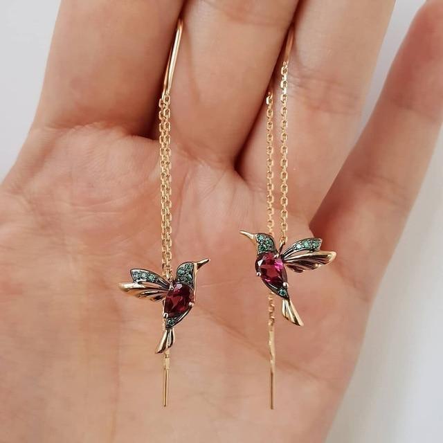 Hummingbird Zirconia and Enamel Earrings